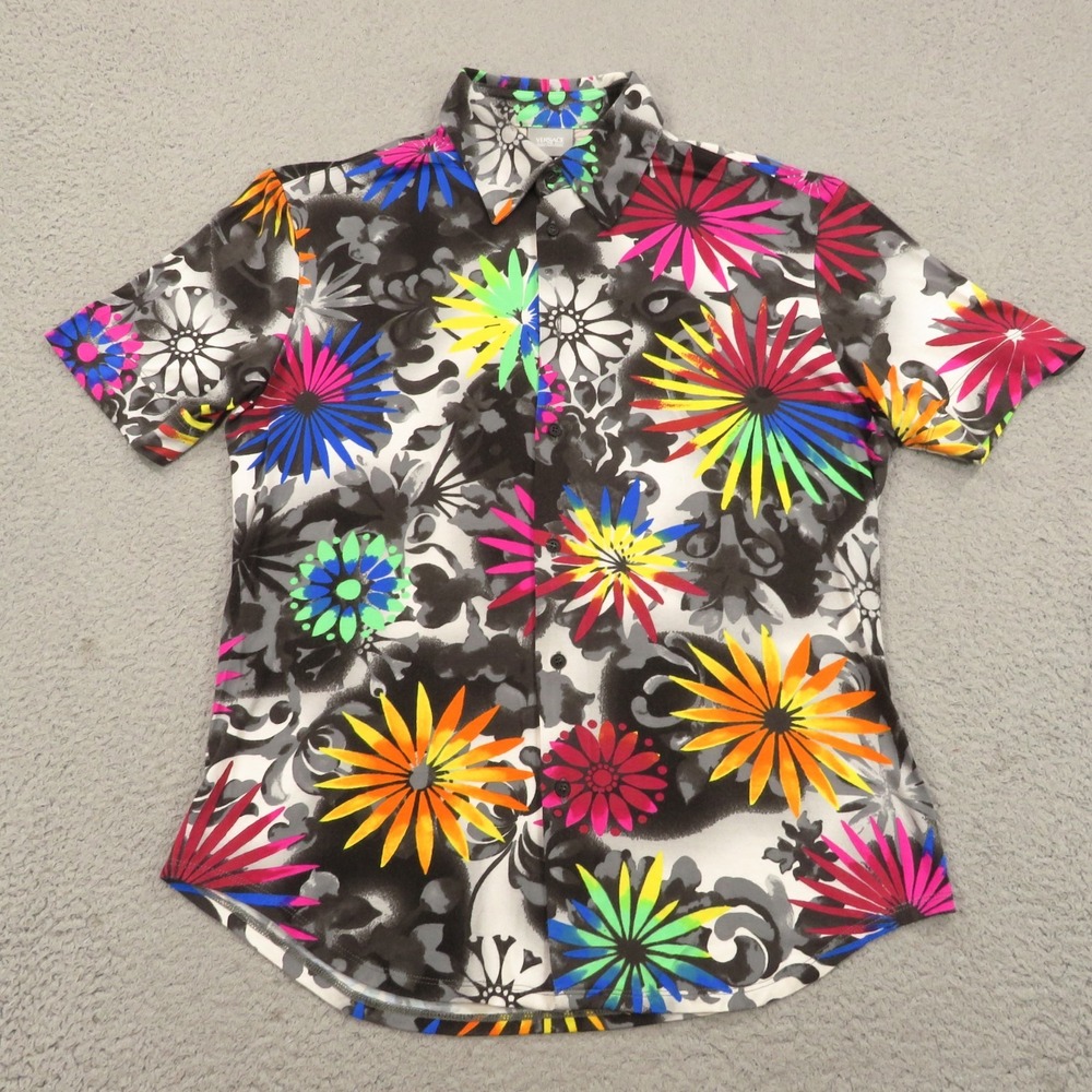 Versace Jeans Couture Men XL Viscose Black Neon Floral Button Up Shirt Italy